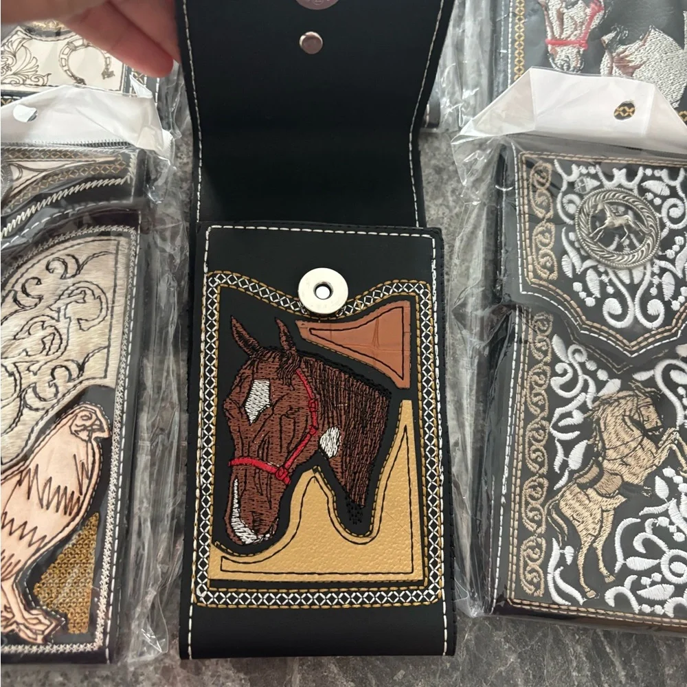 Western Cowboy/Charro Vinil and leather Cellular Phone case Rooster, Horse/Bull